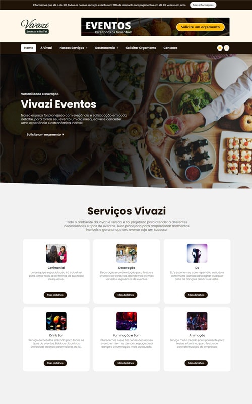 Modelo de Site para empresas de eventos, buffet infantil ou adulto e casa de festas