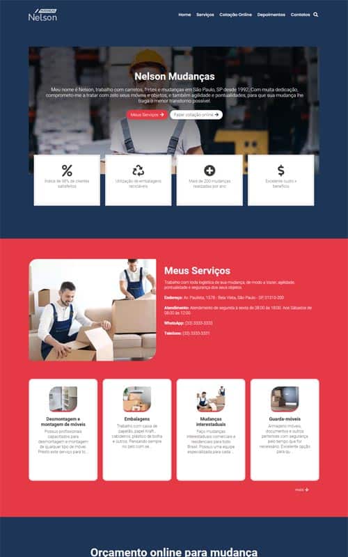 Modelo de site para profissional de transporte de mudanças